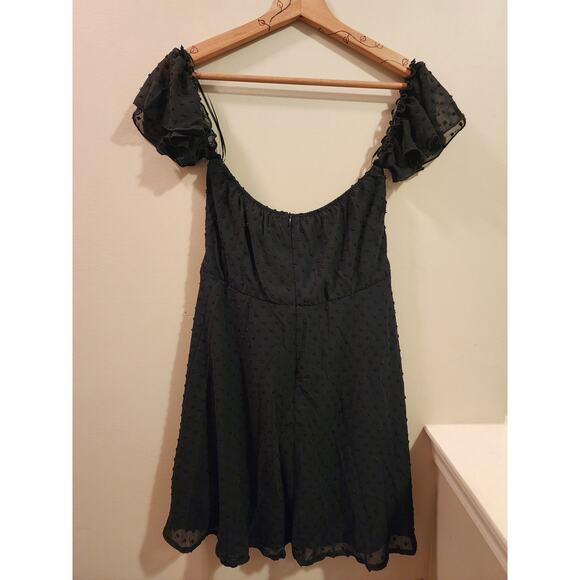 Area Stars off the Shoulder Ruffle Dot Print Dress in Black - Picture 7 of 8